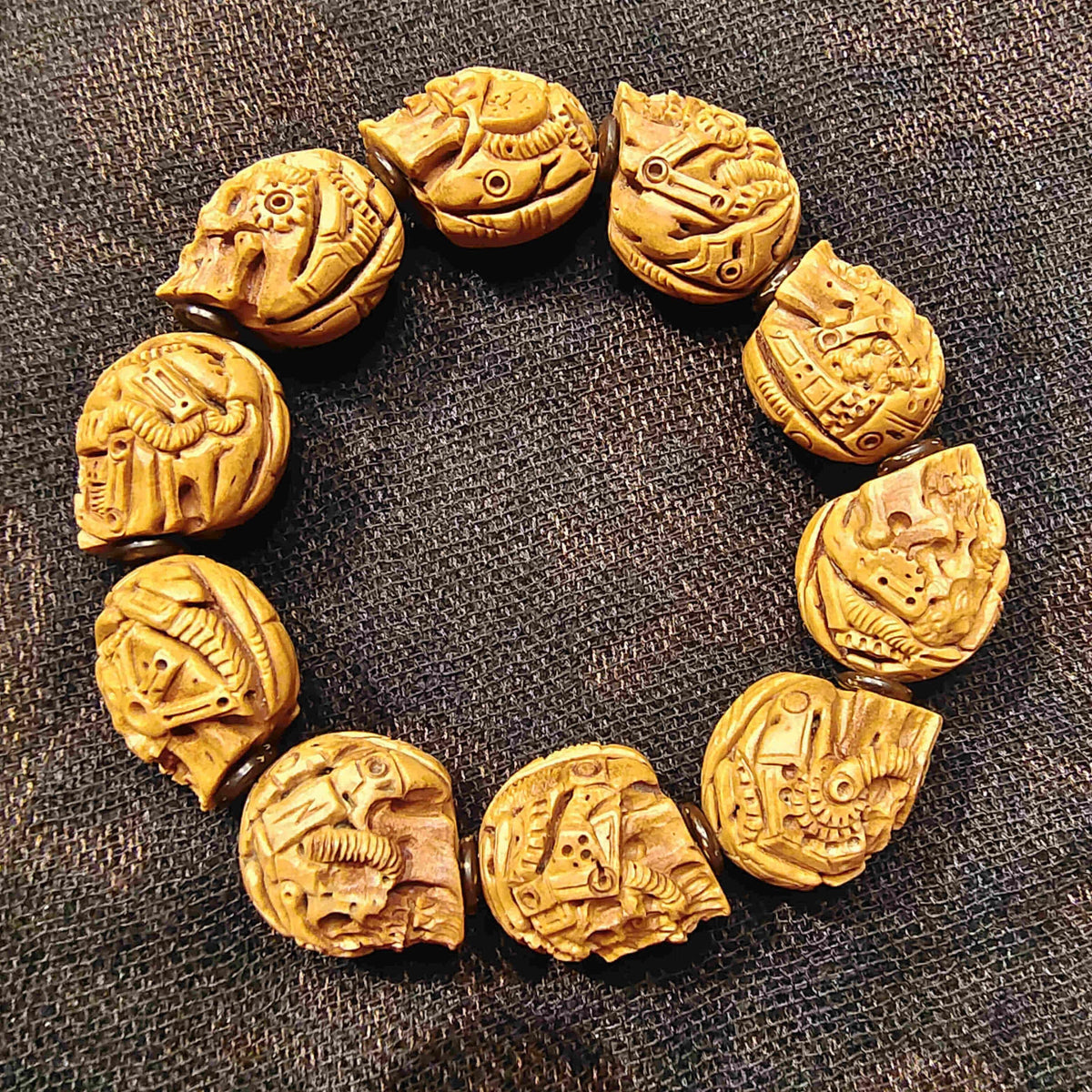 Steampunk Skull Bracelet - Hand-Carved Mechanical Art