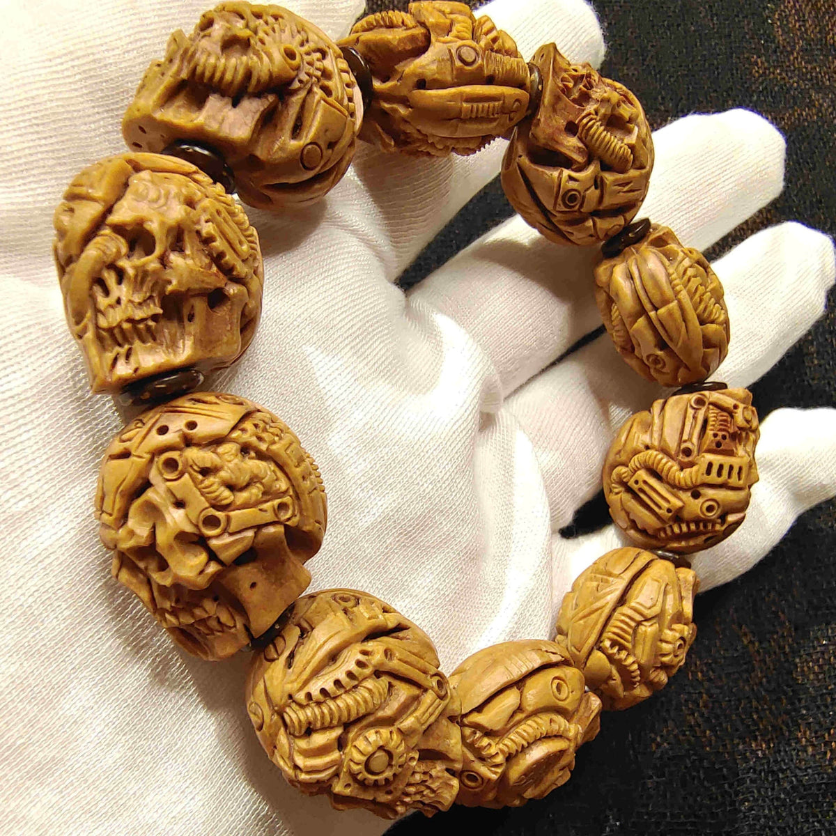 Steampunk Skull Bracelet - Hand-Carved Mechanical Art