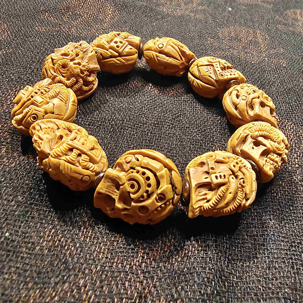 Steampunk Skull Bracelet - Hand-Carved Mechanical Art